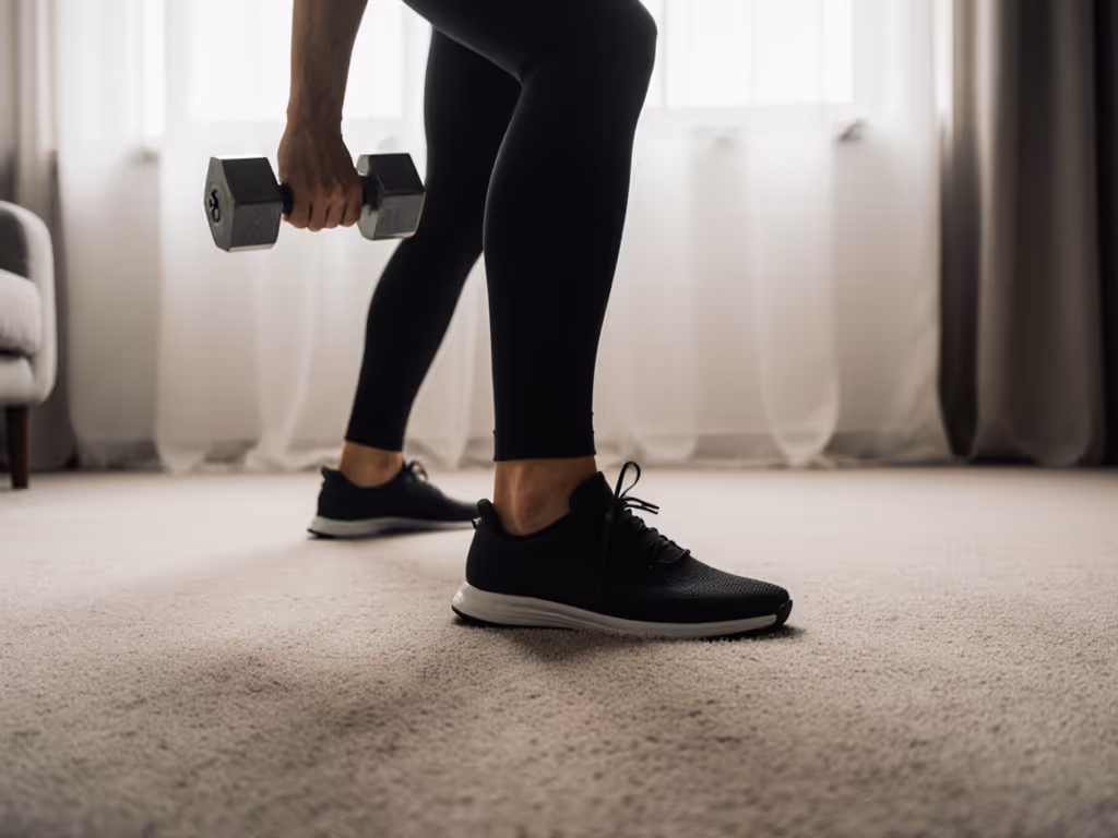 person_performing_single-leg_dumbbell_balance_exercise_on_carpeted_floor_showing_controlled_movement